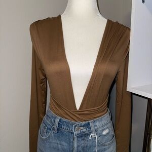 Elegant Brown V-Neck Women's Top